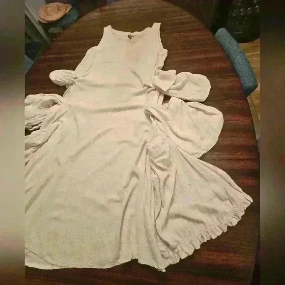 H4 Cream V-neck Sleeveless Midi A-line Dress Size EU 36 US L EUC - Picture 13 of 16